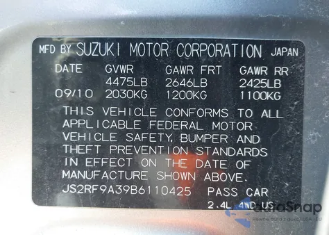 2011 Suzuki Kizashi Se z USA, uszkodzony, nr VIN JS2RF9A39B6110425